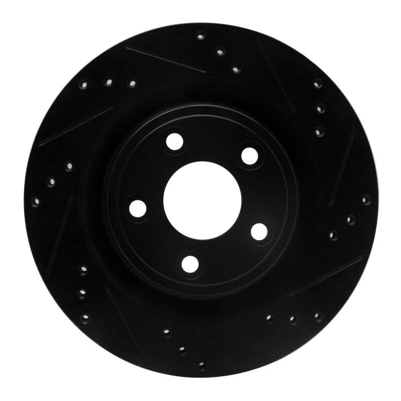 Jaguar S-Type Brake Rotor (1) - Rear Right - R1 Concepts - Drilled & Slotted - Black - `06-`08